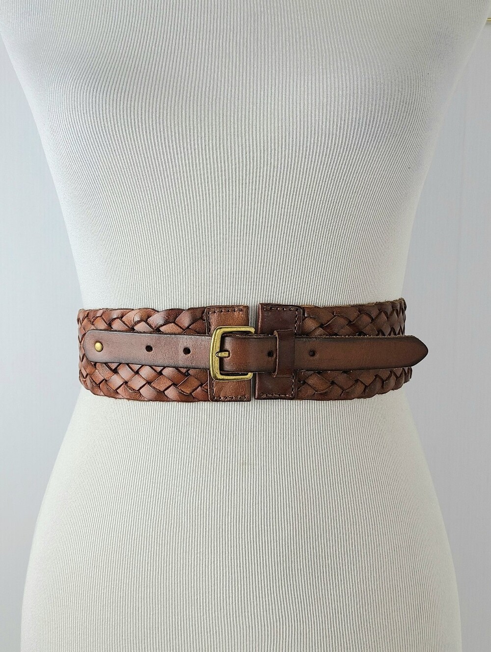 Linea Pelle LP Woven Braided Leather Wide Stretch Belt